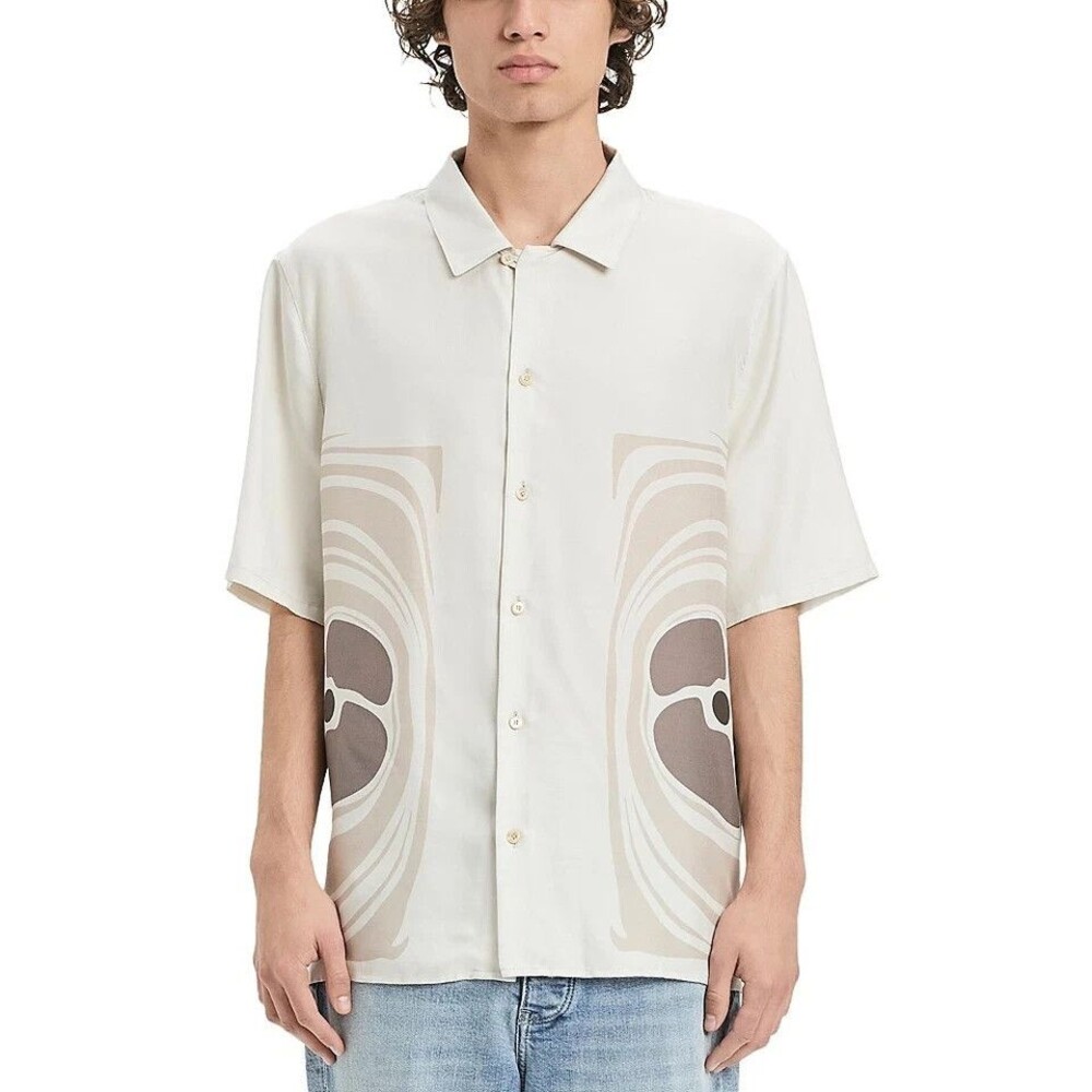 VAYDER Shirt Mens Large Ivory Button Up Cuban Short Sleeve Silk MONTAGUE $375